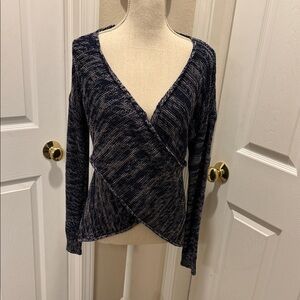 Dex Navy Marled V-Neck Wrap-Front Sweater